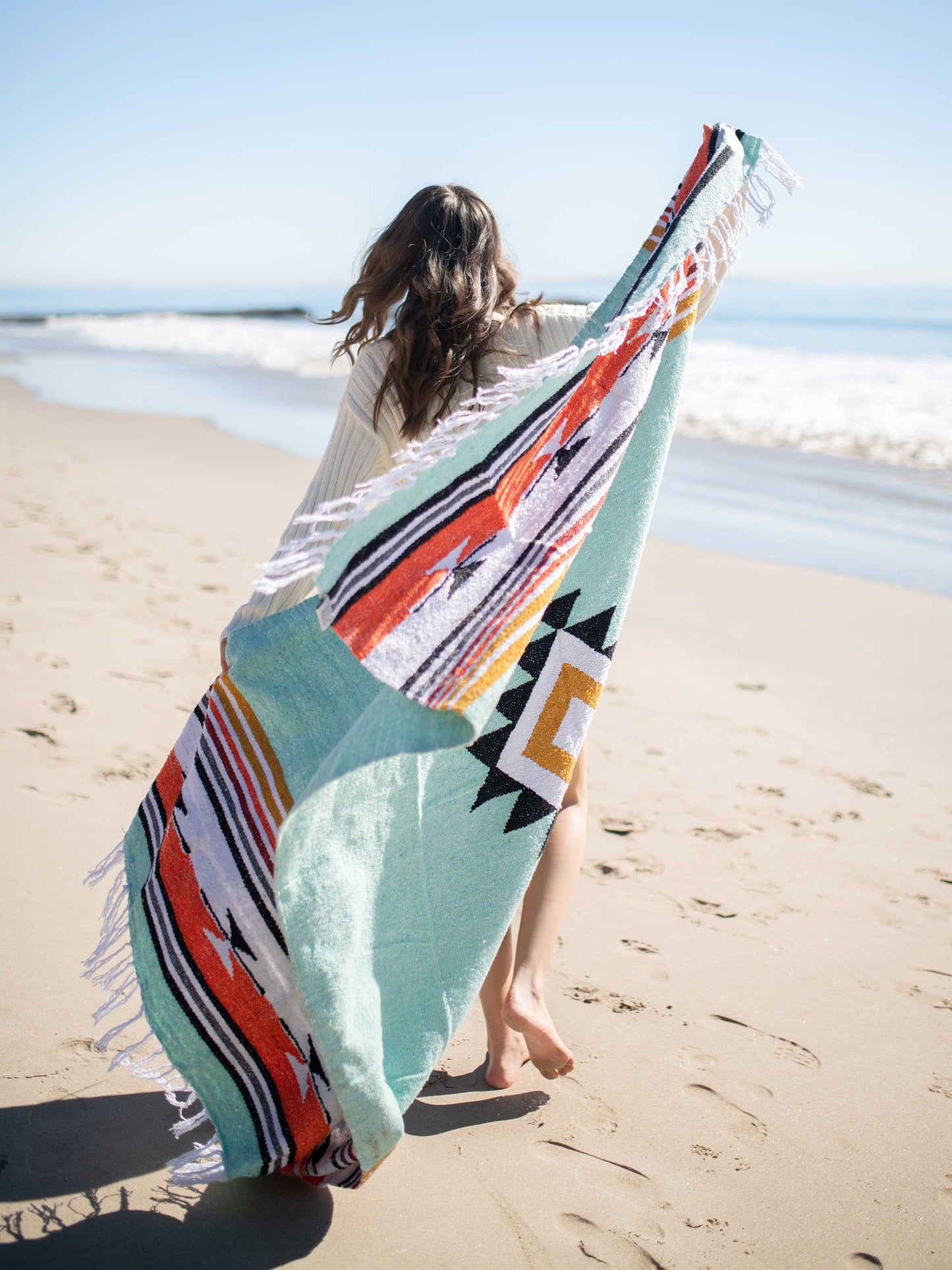 teal baja mexican blanket by laguna beach textile company