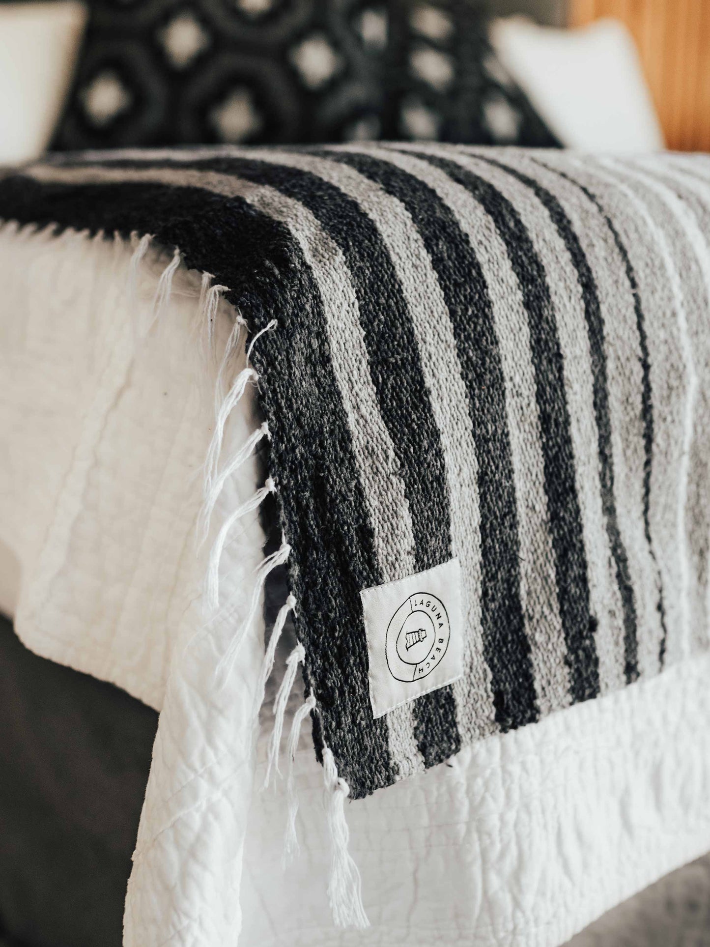 gray tulum mexican blanket by laguna beach textile company