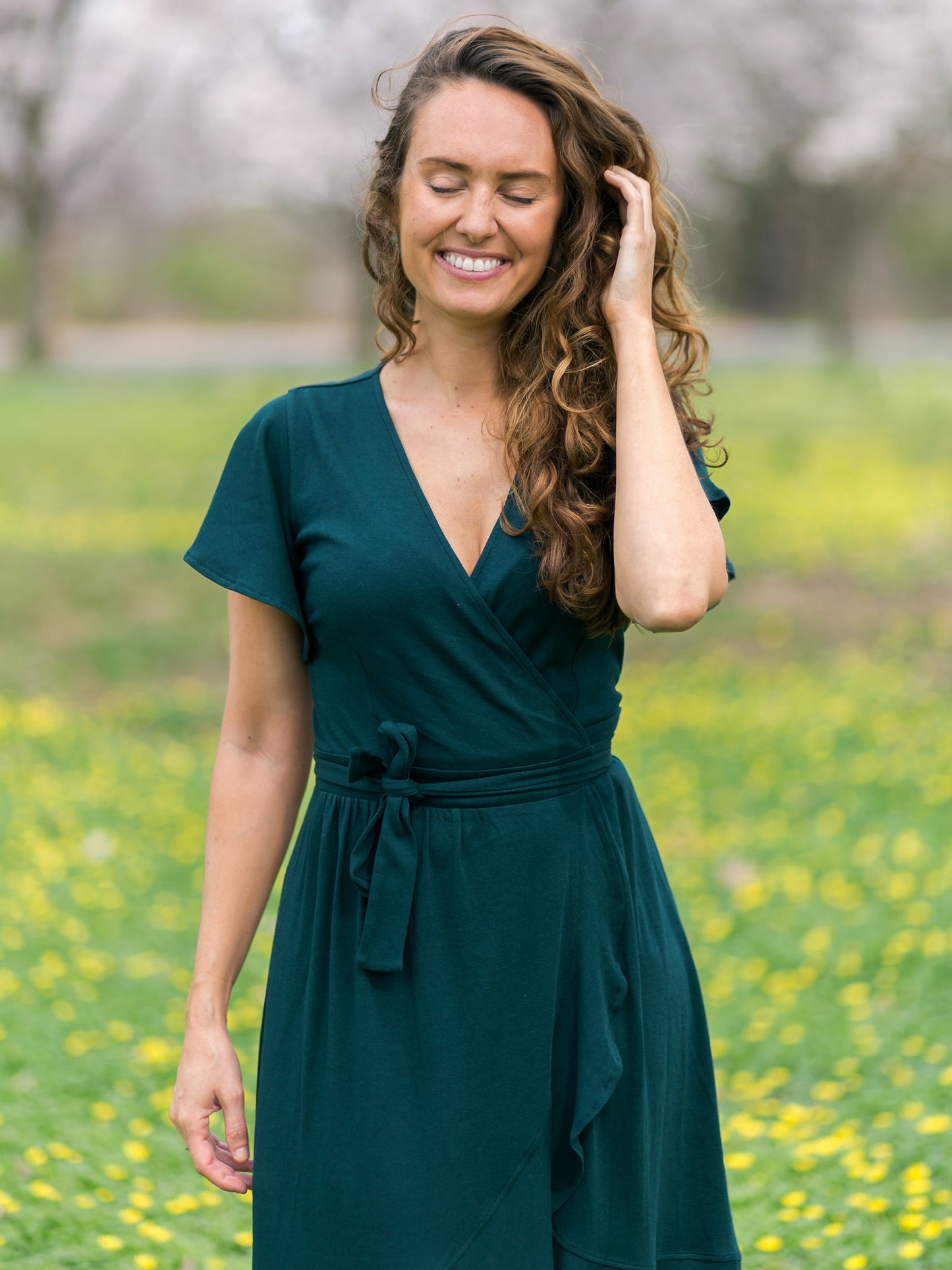 monstera ruffle wrap dress by happy earth