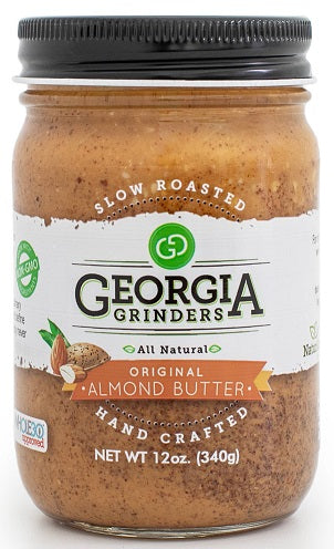 georgia grinders almond butter assorted 4 pack (one 12oz jar of each: original almond butter, maple caramel almond butter, salt free almond butter, honey roasted almond butter - (cp-cl) by georgia grinders