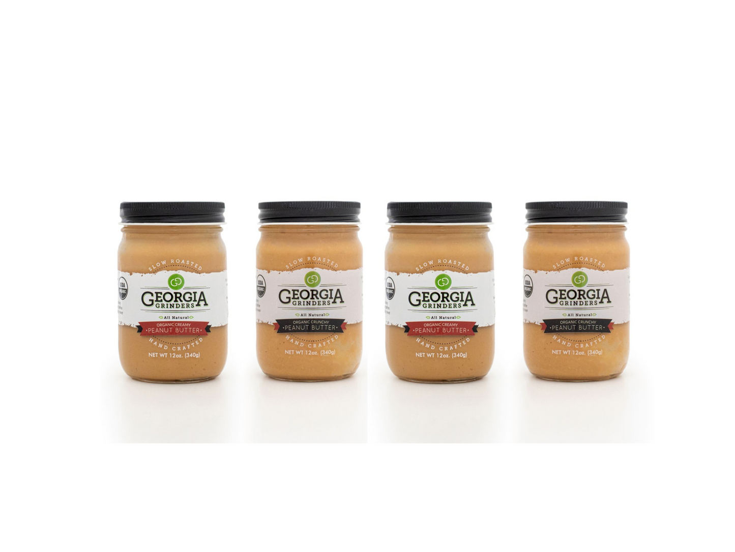 georgia grinders organic peanut butter 4 pack (12 oz jars - 2 jars of organic crunchy and 2 jars of organic creamy peanut. - (cp-cl) by georgia grinders