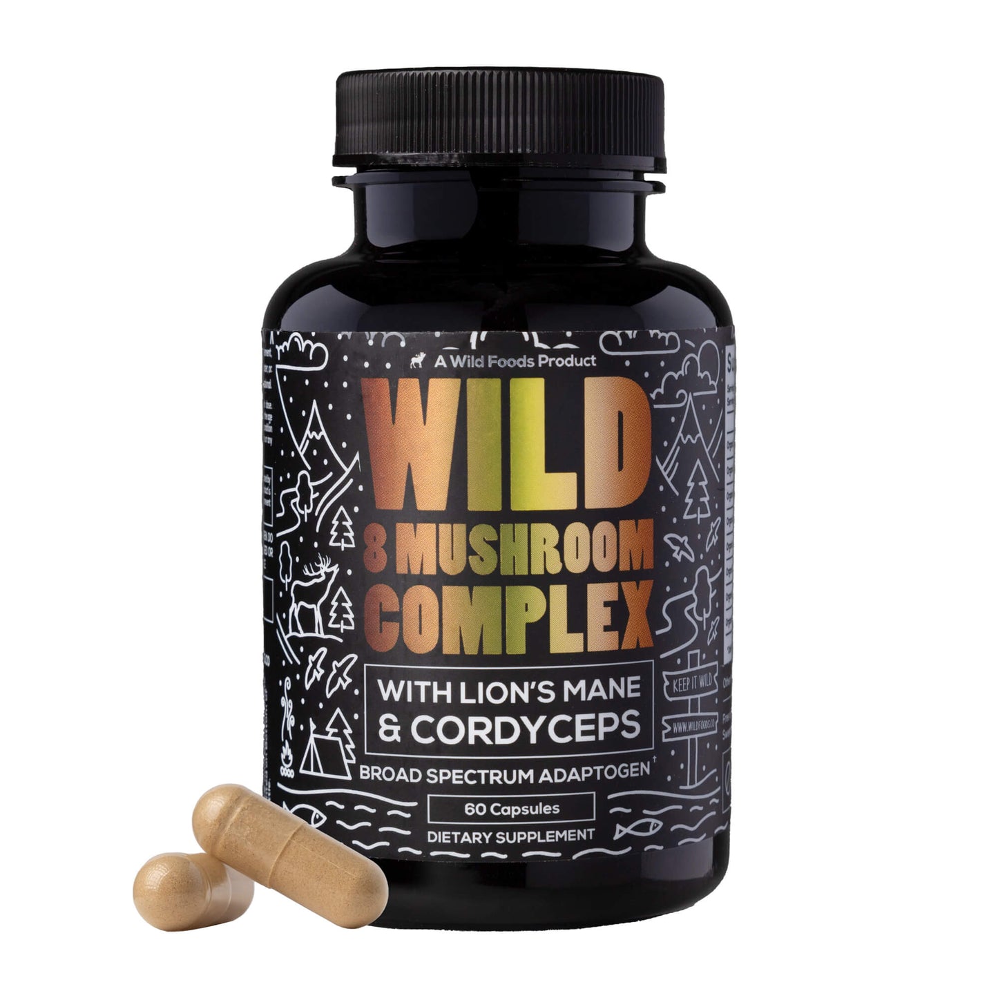 wild 8 mushroom complex with lion's mane & cordyceps, 60ct by wild foods