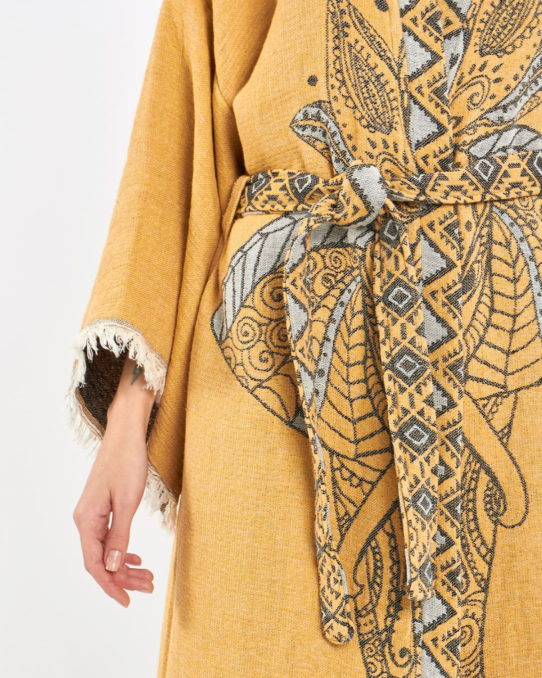 mustard elephant robe, kimono, lounge wear, gown wear by turkanhome.com