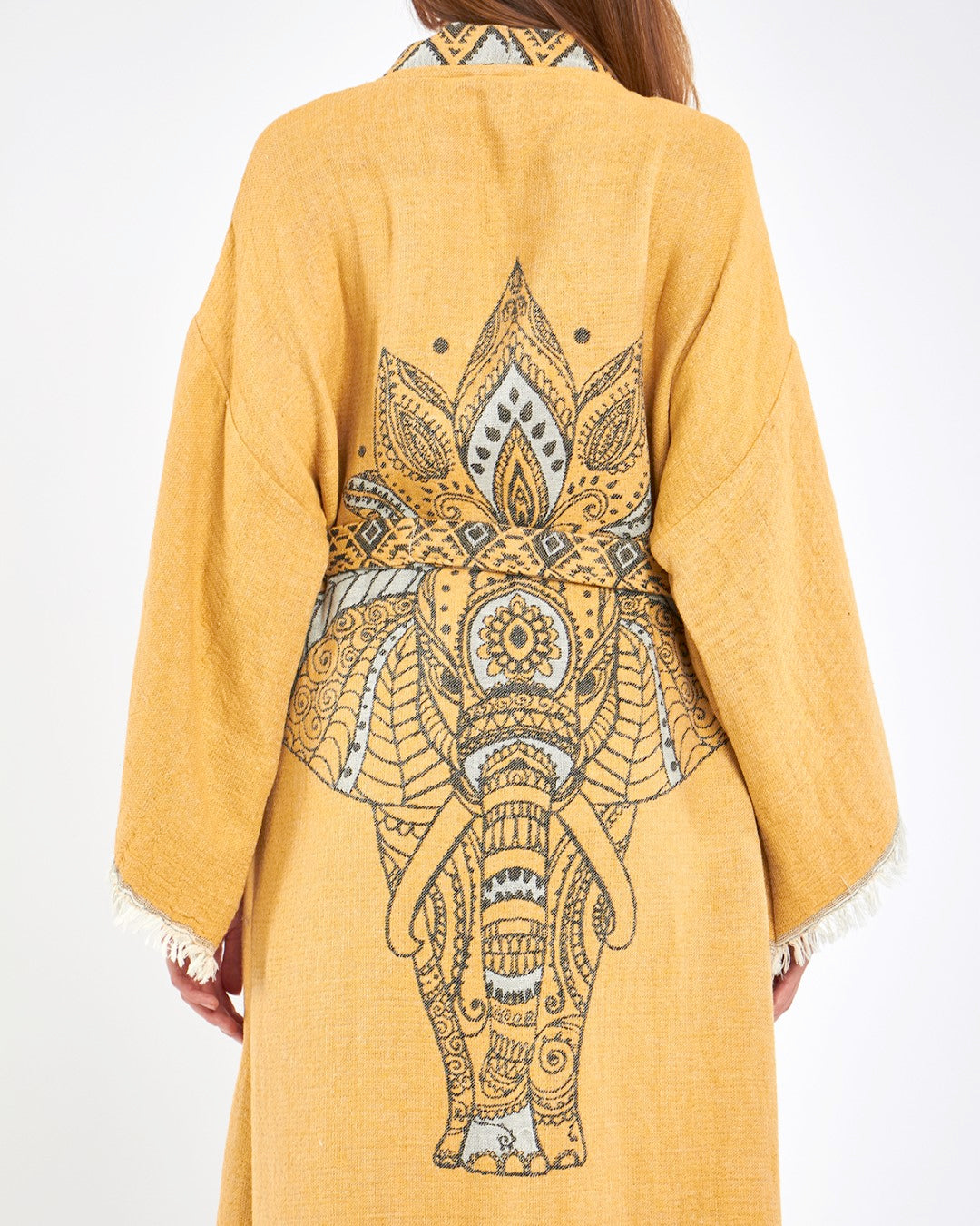 mustard elephant robe, kimono, lounge wear, gown wear by turkanhome.com