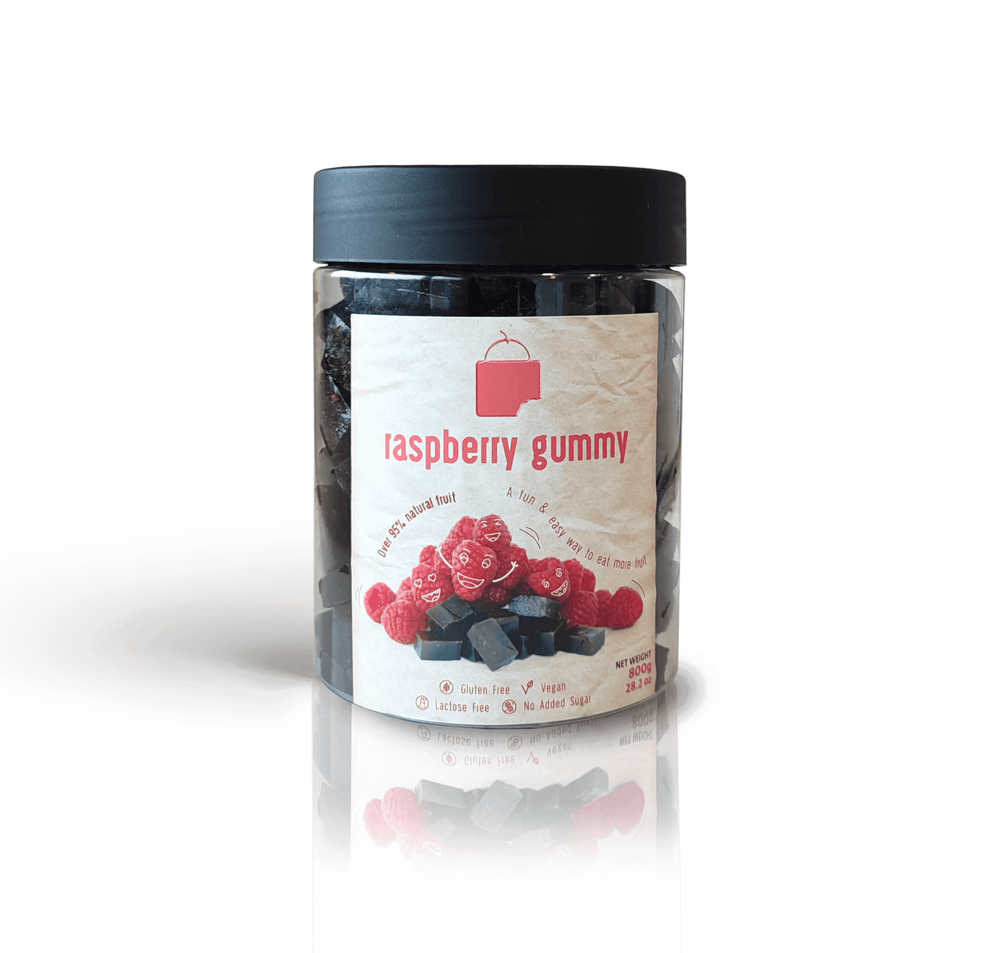 organic raspberry gummies by the rotten fruit box