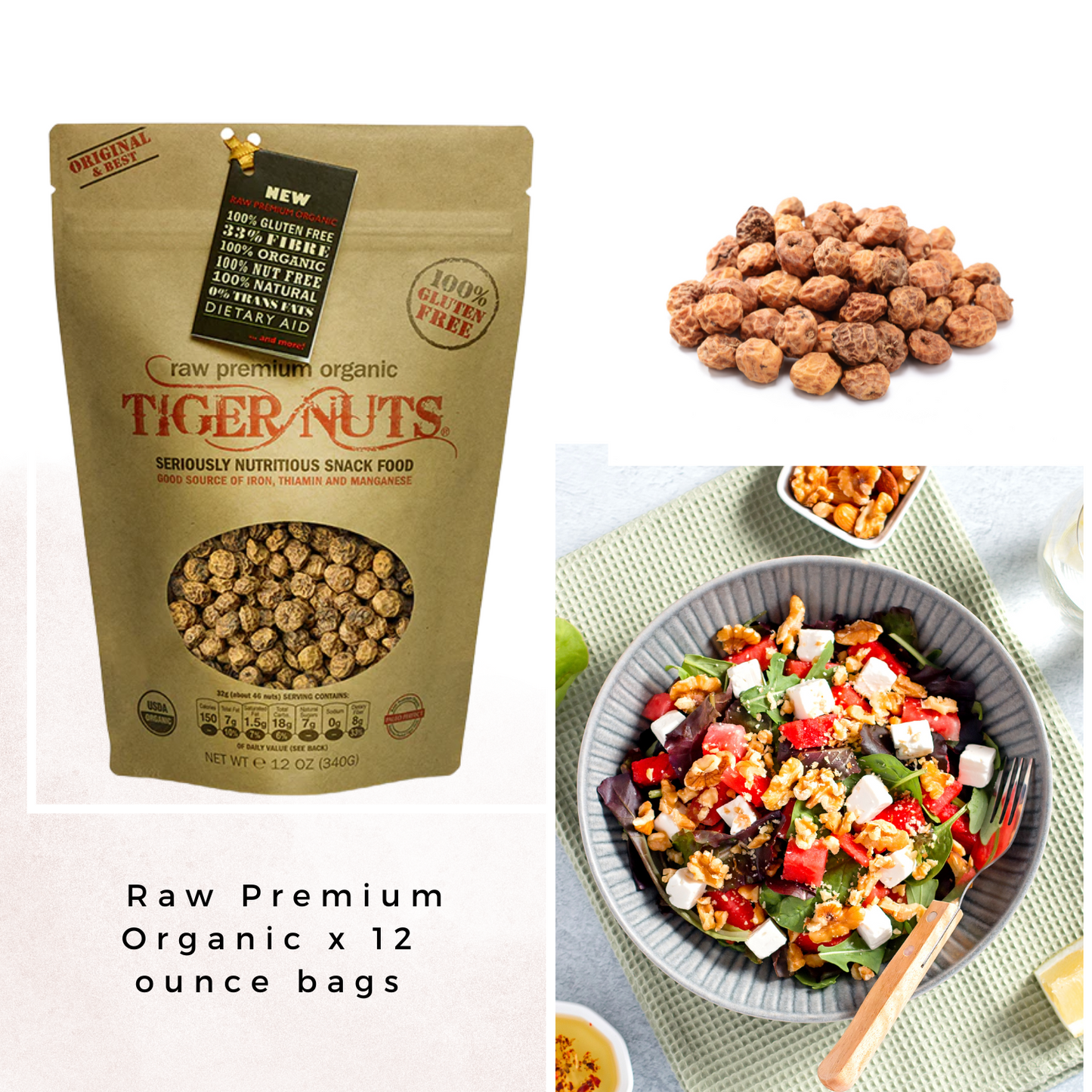 tiger nuts raw premium organic tiger nuts in 12-ounce bag - 24 bags by farm2me