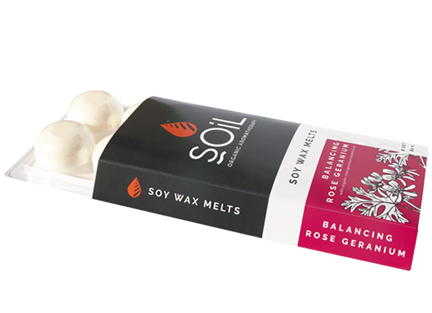 soy wax melts - rose geranium by soil organic aromatherapy and skincare