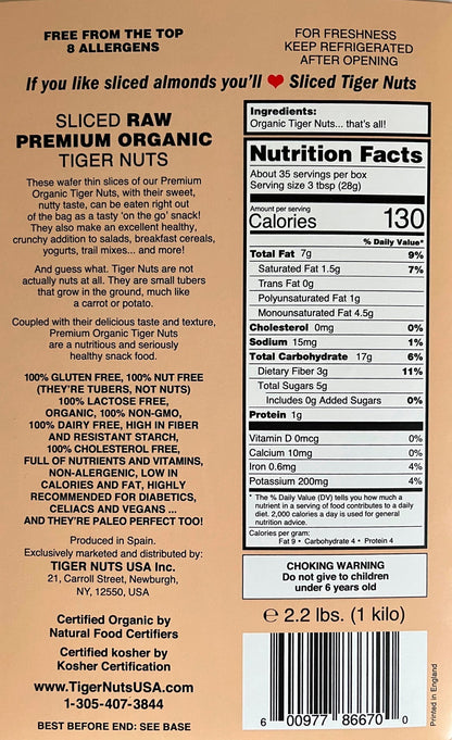 Tiger Nuts Sliced Tiger Nuts in Kilo (2.2 lbs) bag - 10 bags by Farm2Me