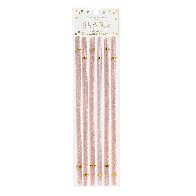 set of 6 pink glitter reusable straws | bpa-free acrylic | 11" extra long elegant straws by the bullish store