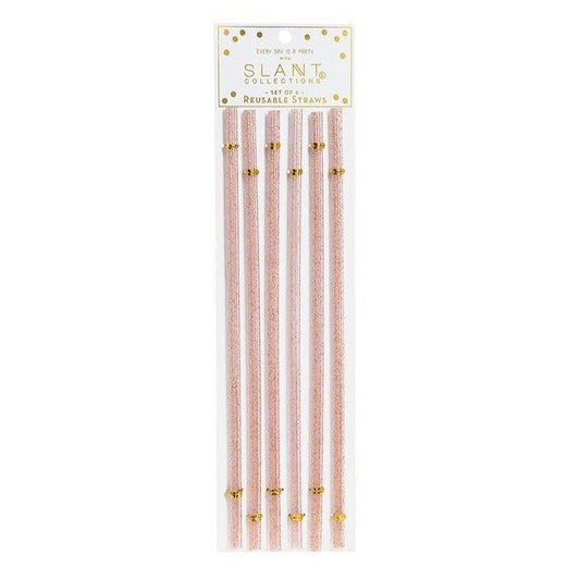 Set of 6 Pink Glitter Reusable Straws | BPA-Free Acrylic | 11" Extra Long Elegant Straws by The Bullish Store