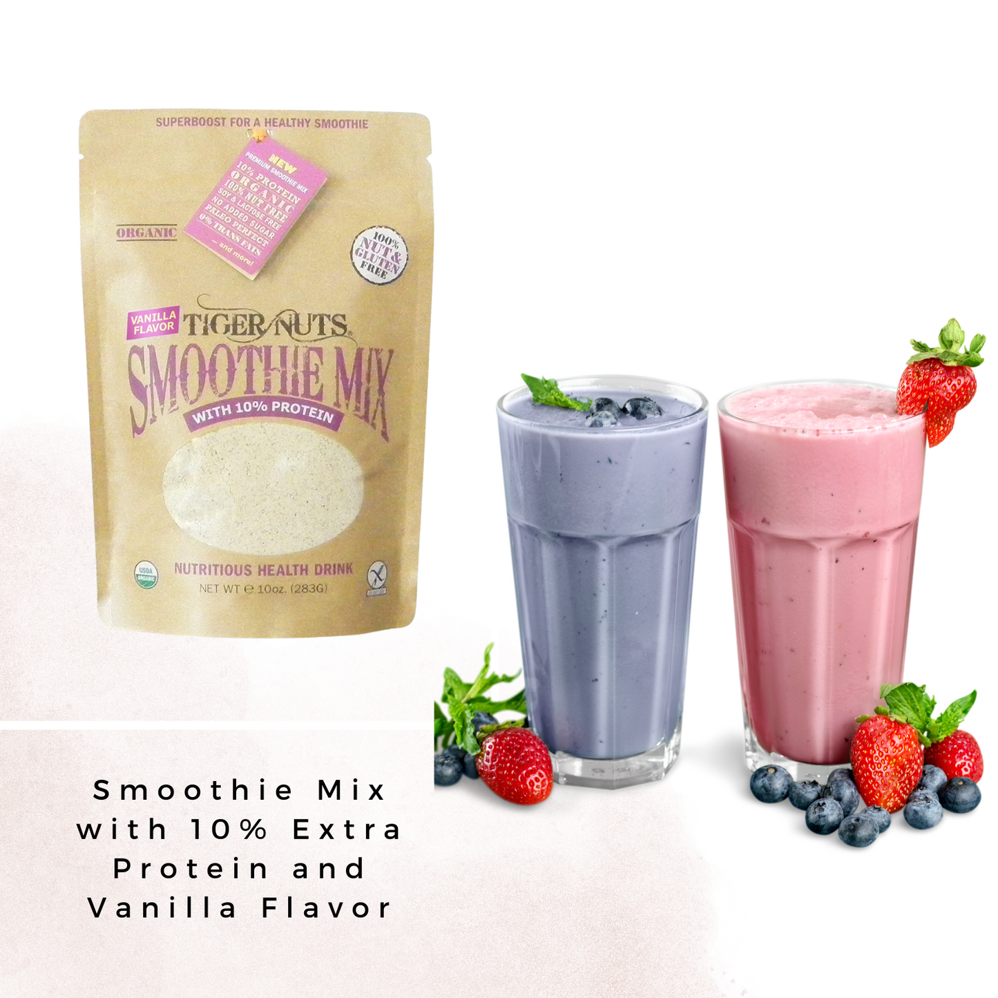 tiger nuts smoothie mix with 10% extra protein and vanilla flavor bag - 24 bags by farm2me