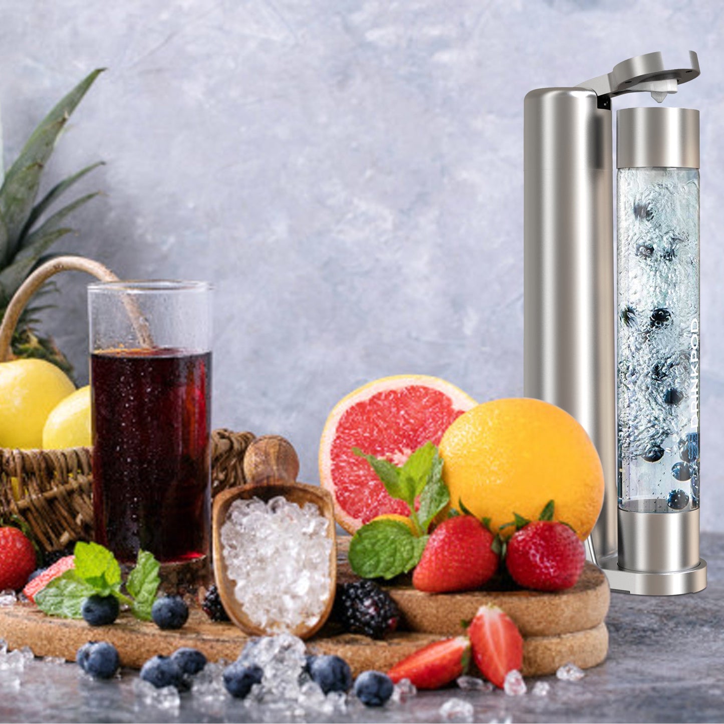 fizzpod 1+ soda maker + stur water flavor enhancemer pack by drinkpod