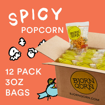 Bjorn Qorn Spicy Popcorn Bags - 12-Pack x 3oz Bags by Farm2Me