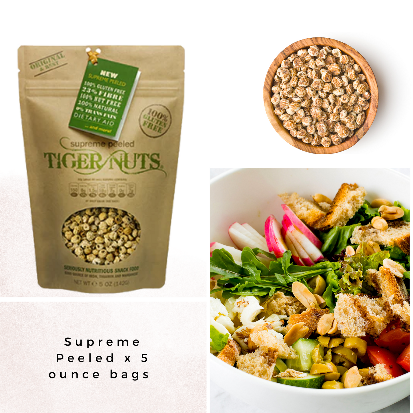 tiger nuts supreme peeled tiger nuts in 5 oz bags - 24 bags by farm2me