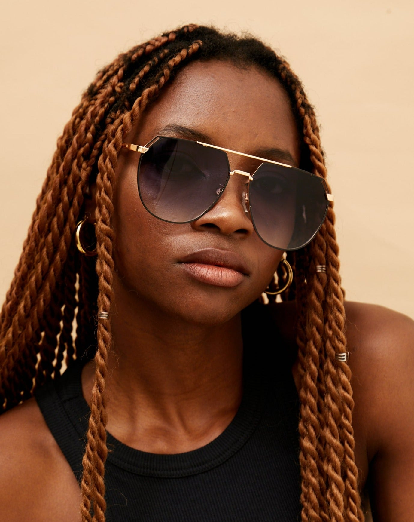 farrah - midnight square aviator sunglasses by topfoxx