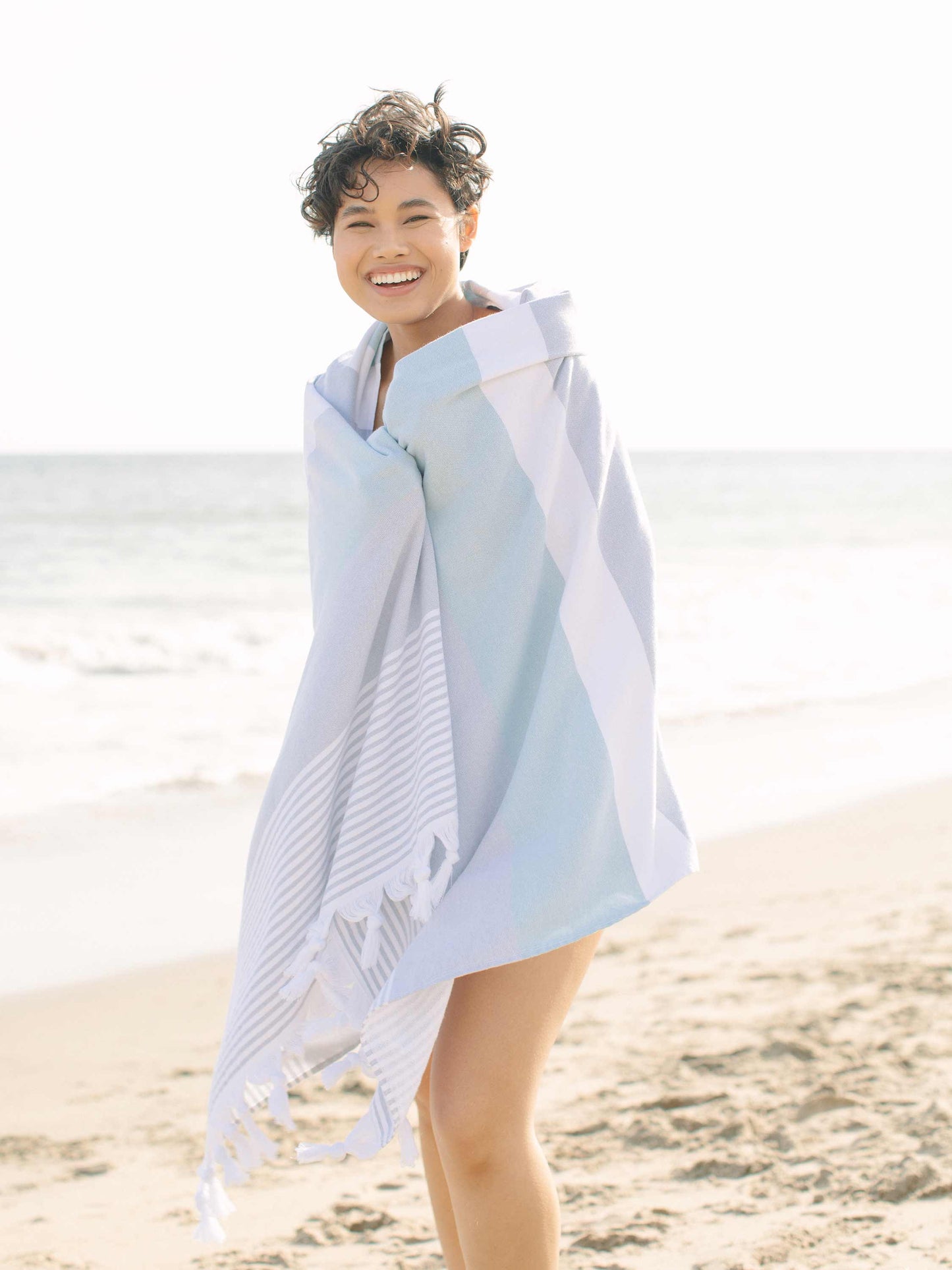 teal & gray cape cod turkish towel by laguna beach textile company