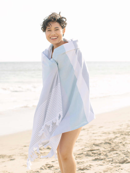 Teal & Gray Cape Cod Turkish Towel by Laguna Beach Textile Company