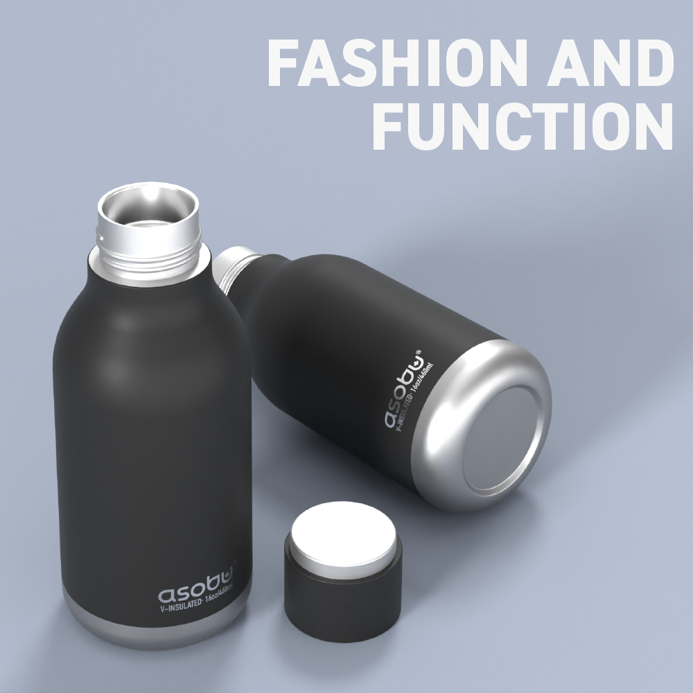 urban insulated and double walled stainless steel bottle 16 ounce by asobu (black) by asobu®