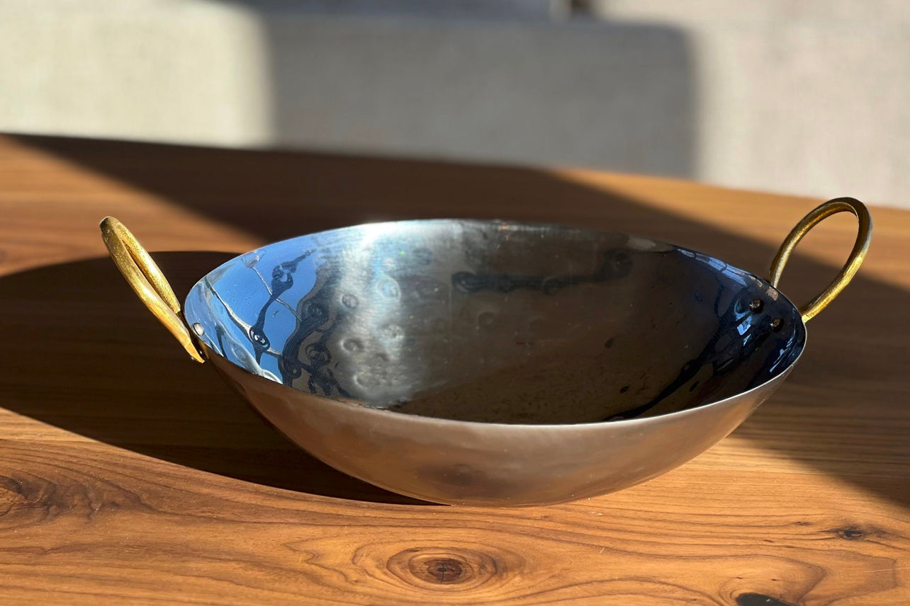 indian kadai steel wok with brass handles by verve culture