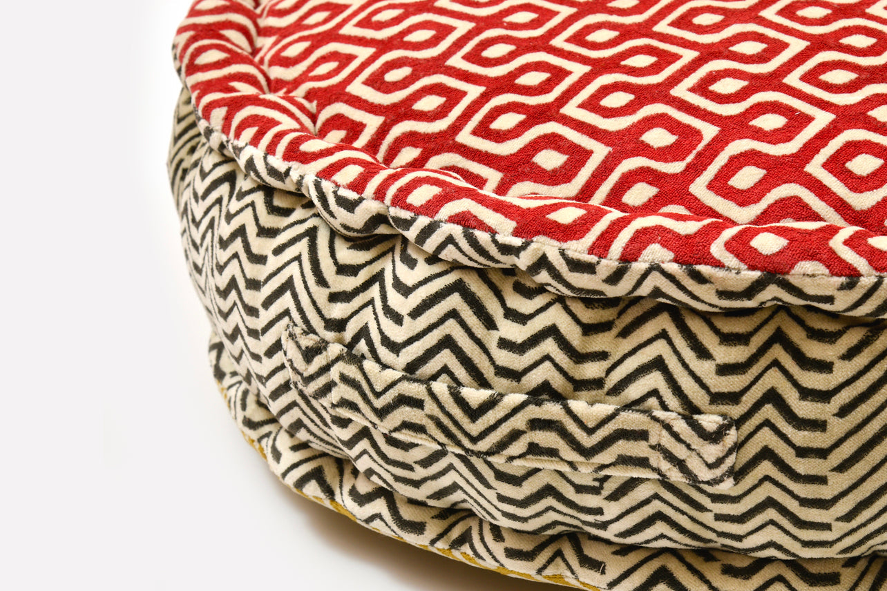 block print meditation cushion - double sided round by verve culture