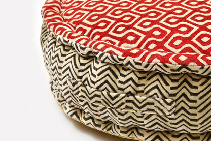 Block Print Meditation Cushion - Double Sided Round by Verve Culture