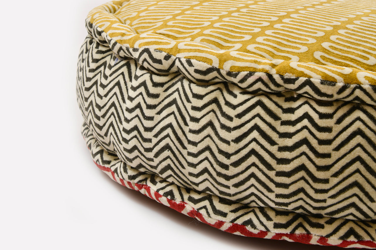 block print meditation cushion - double sided round by verve culture