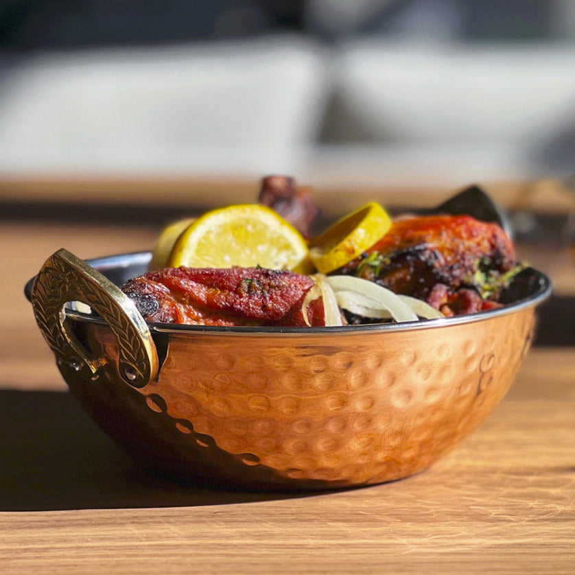 indian handi serving bowl - hammered copper double walled by verve culture