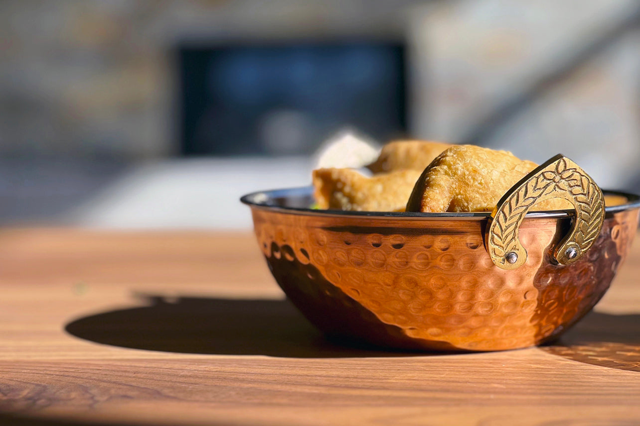 indian handi serving bowl - hammered copper double walled by verve culture