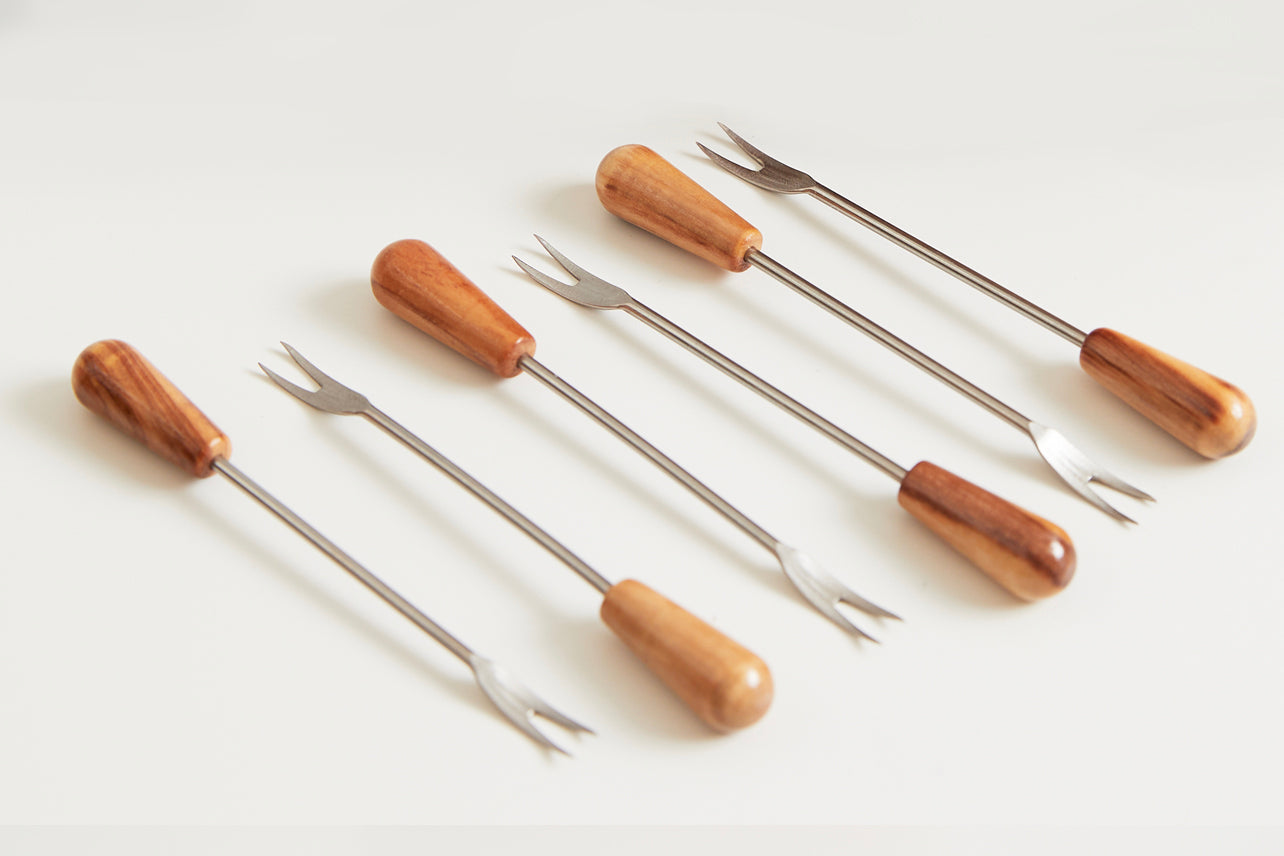 italian olivewood aperitivo forks - set of 6 by verve culture