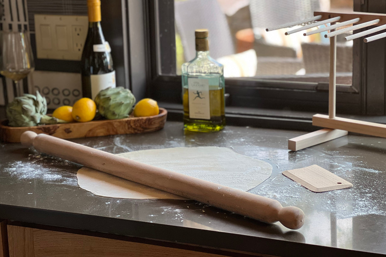 italian mattarello pasta rolling pin and dough scraper set by verve culture