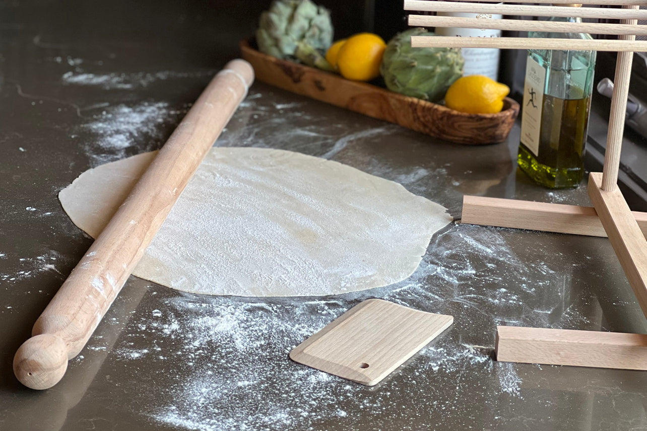 italian mattarello pasta rolling pin and dough scraper set by verve culture