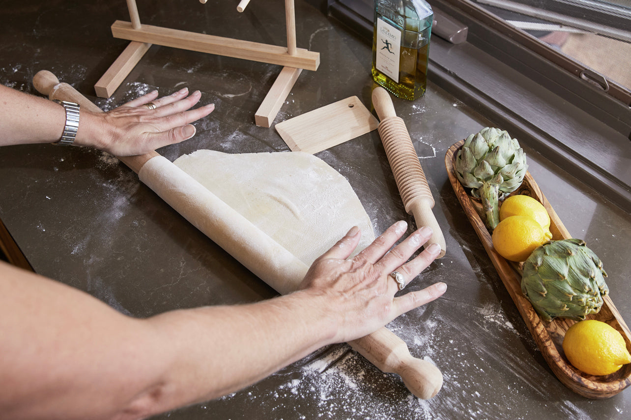 italian mattarello pasta rolling pin and dough scraper set by verve culture