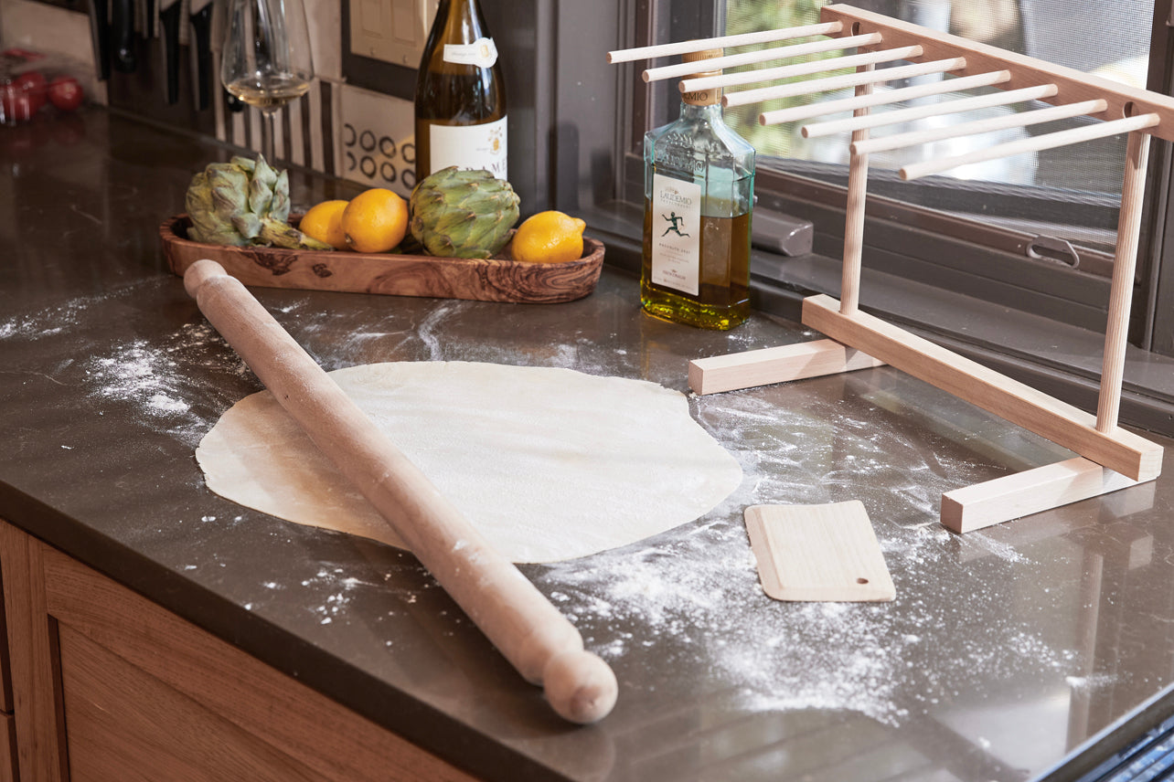 italian mattarello pasta rolling pin and dough scraper set by verve culture