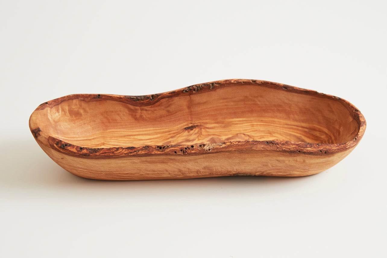 italian olivewood boat bowl with live edge by verve culture