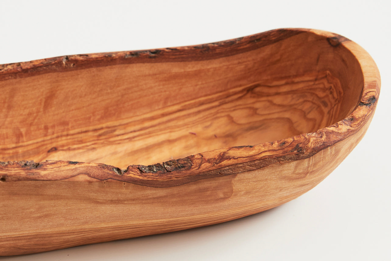 italian olivewood boat bowl with live edge by verve culture