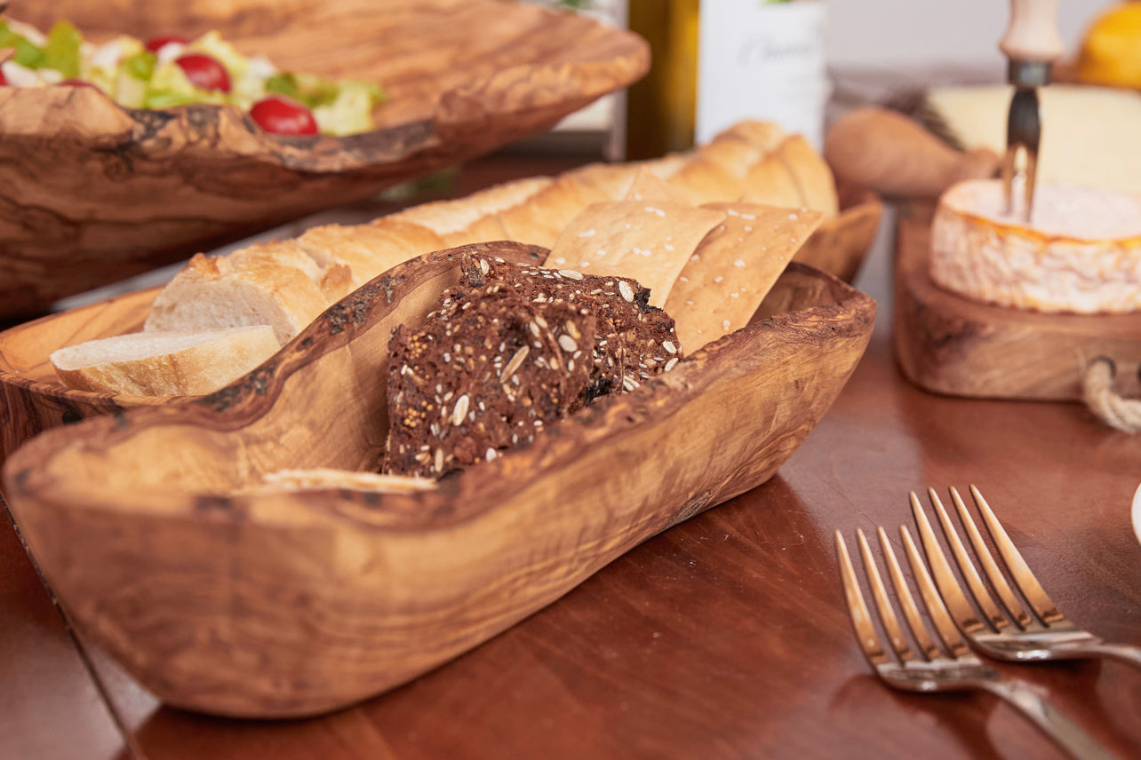 italian olivewood boat bowl with live edge by verve culture