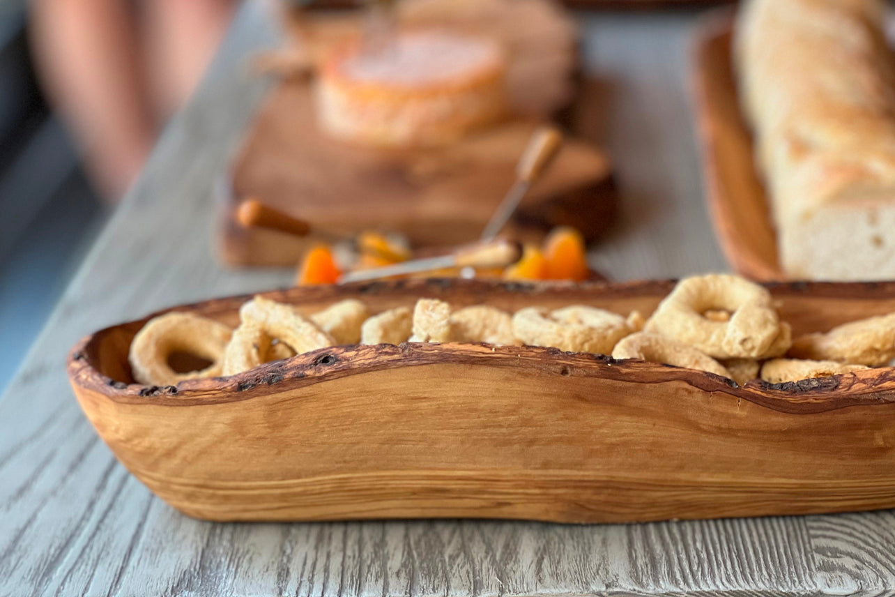 italian olivewood boat bowl with live edge by verve culture