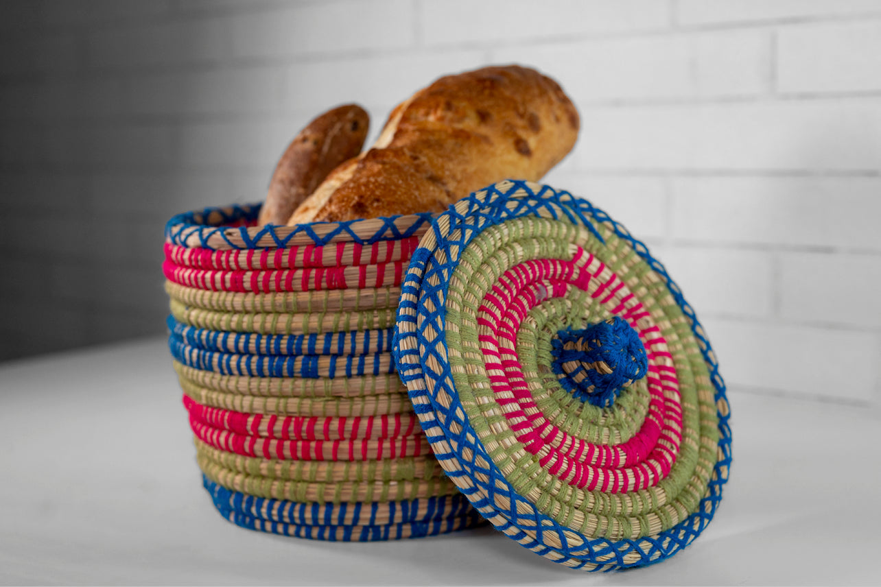 moroccan bread basket with flat lid by verve culture