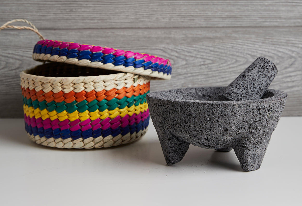 molcajete with tortilla basket by verve culture