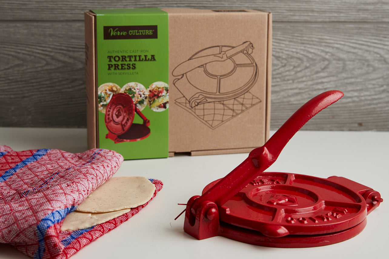 tortilla press kit - red cast iron with servilleta by verve culture