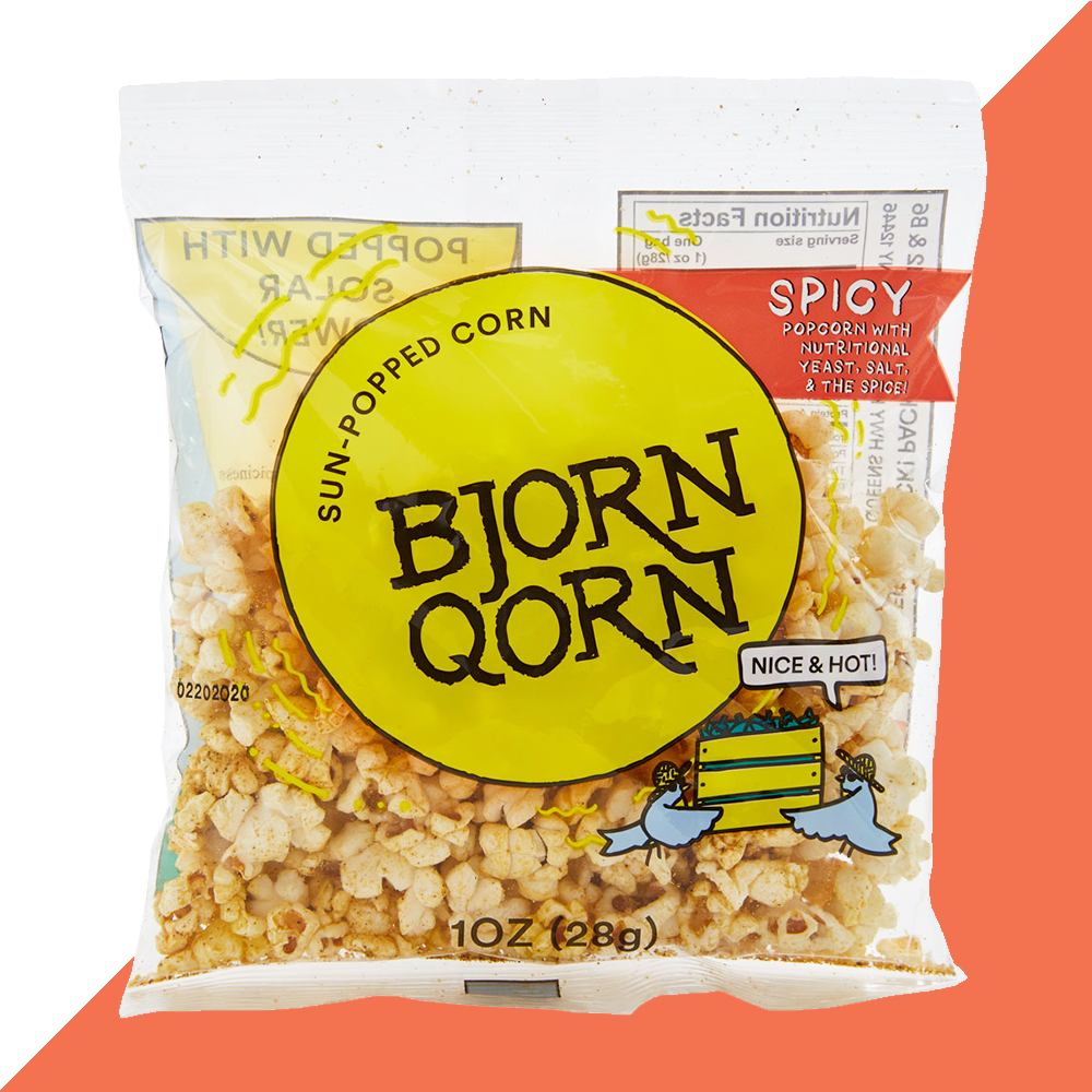 bjorn qorn spicy popcorn bags - 15-pack x 1oz bag by farm2me