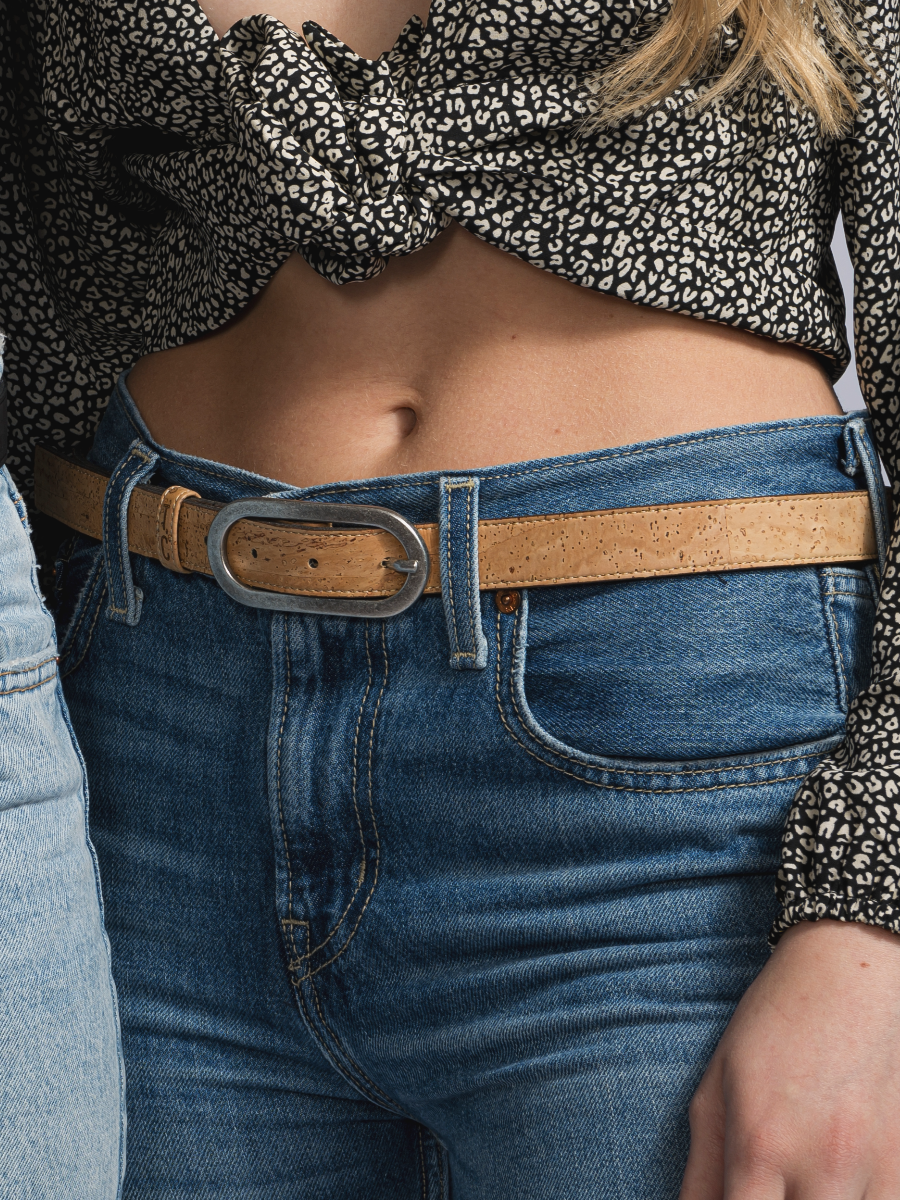 vegan cork leather women's belt (natural) by tiradia cork