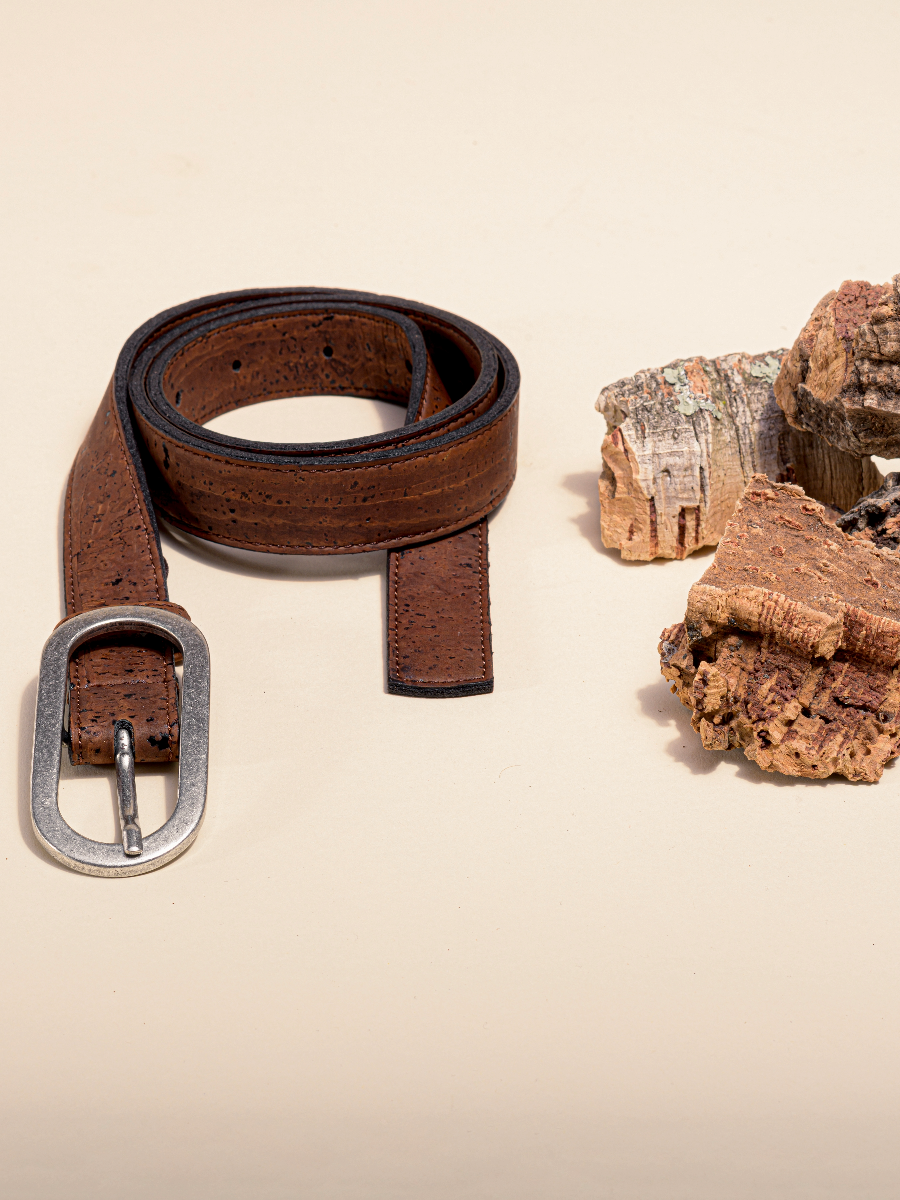 vegan cork leather women's belt (brown) by tiradia cork