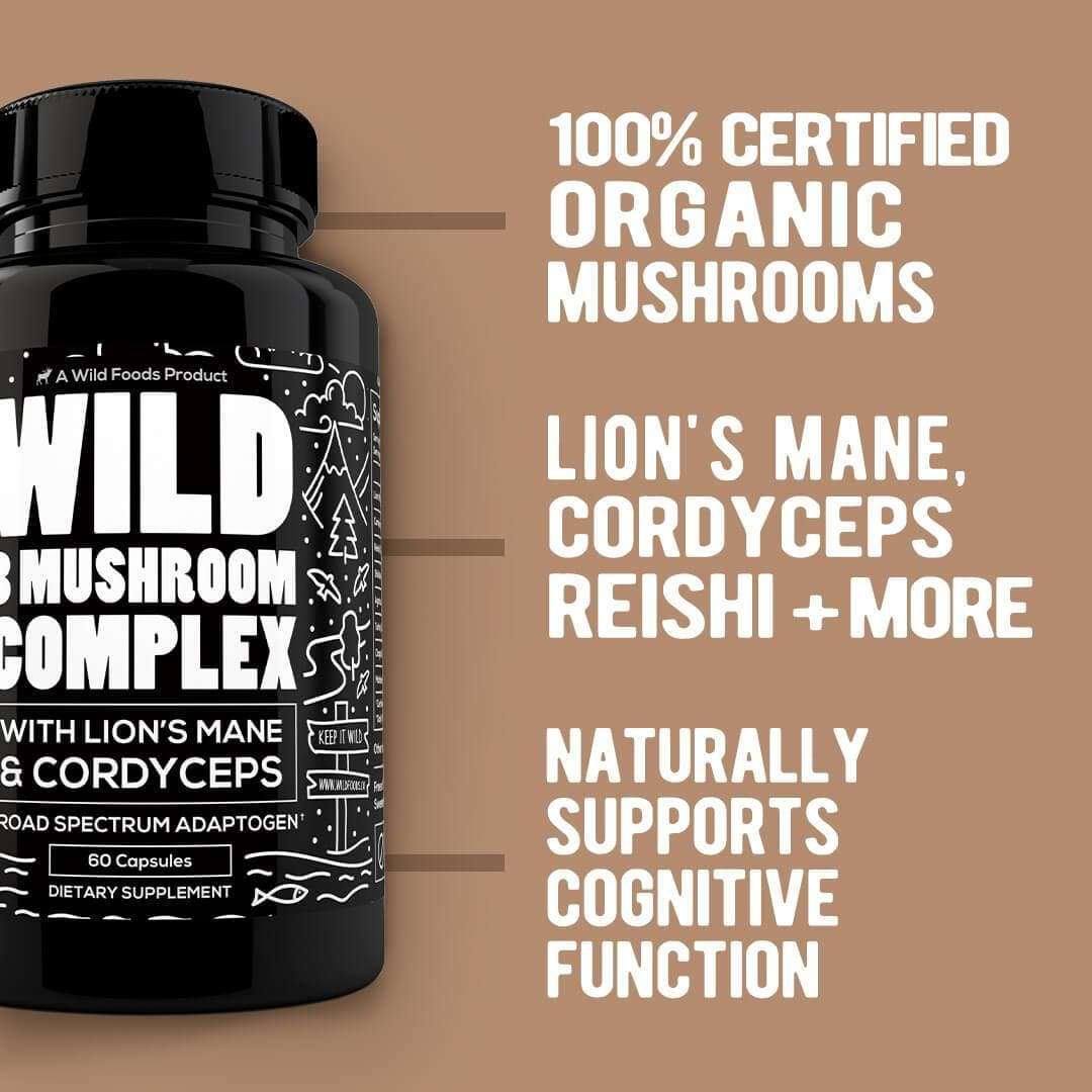 wild 8 mushroom complex with lion's mane & cordyceps, 60ct by wild foods