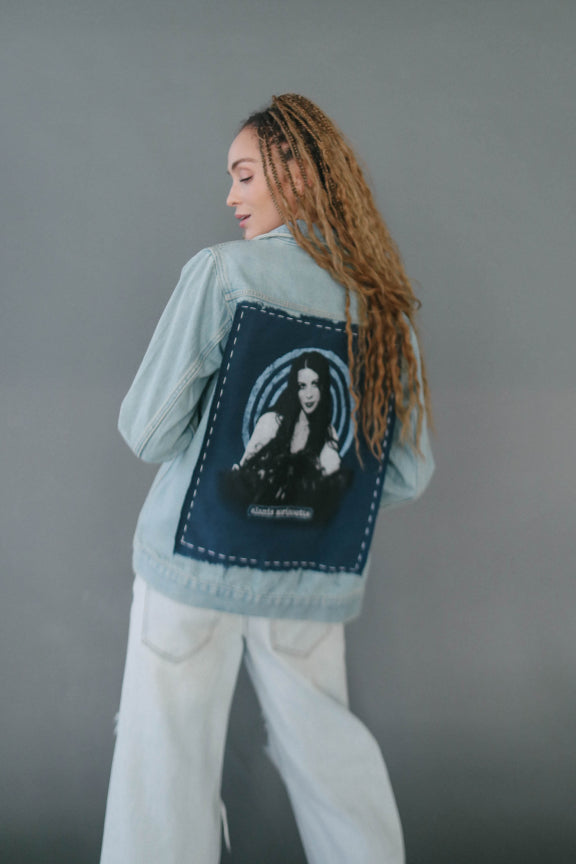 alanis morrissette hand stitched denim jacket by people of leisure