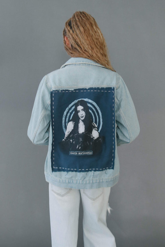 alanis morrissette hand stitched denim jacket by people of leisure