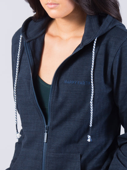 Full Zip Herringbone Flex Hoodie | Deep Sea by Happy Earth