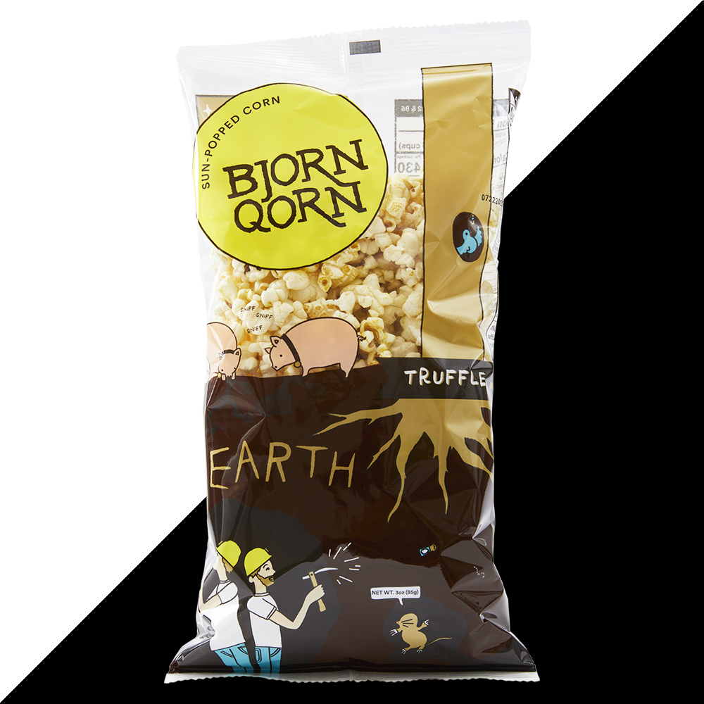 bjorn qorn earth (truffle) popcorn bags - 12-pack x 3oz bag by farm2me