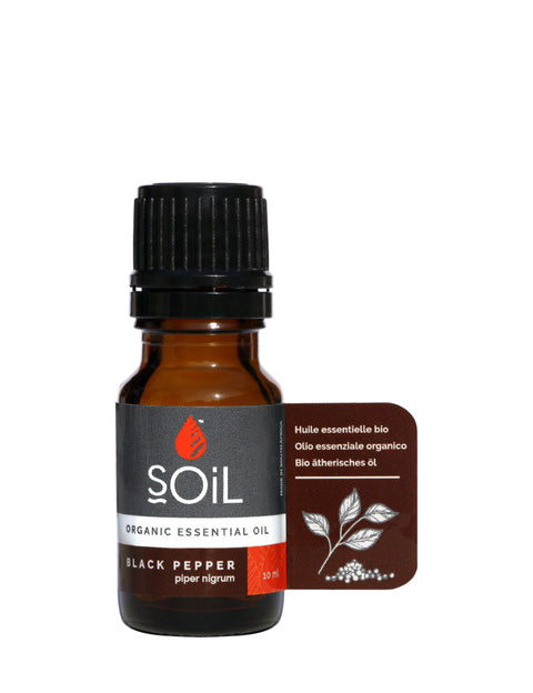 organic black pepper essential oil (piper nigrum) 10ml by soil organic aromatherapy and skincare