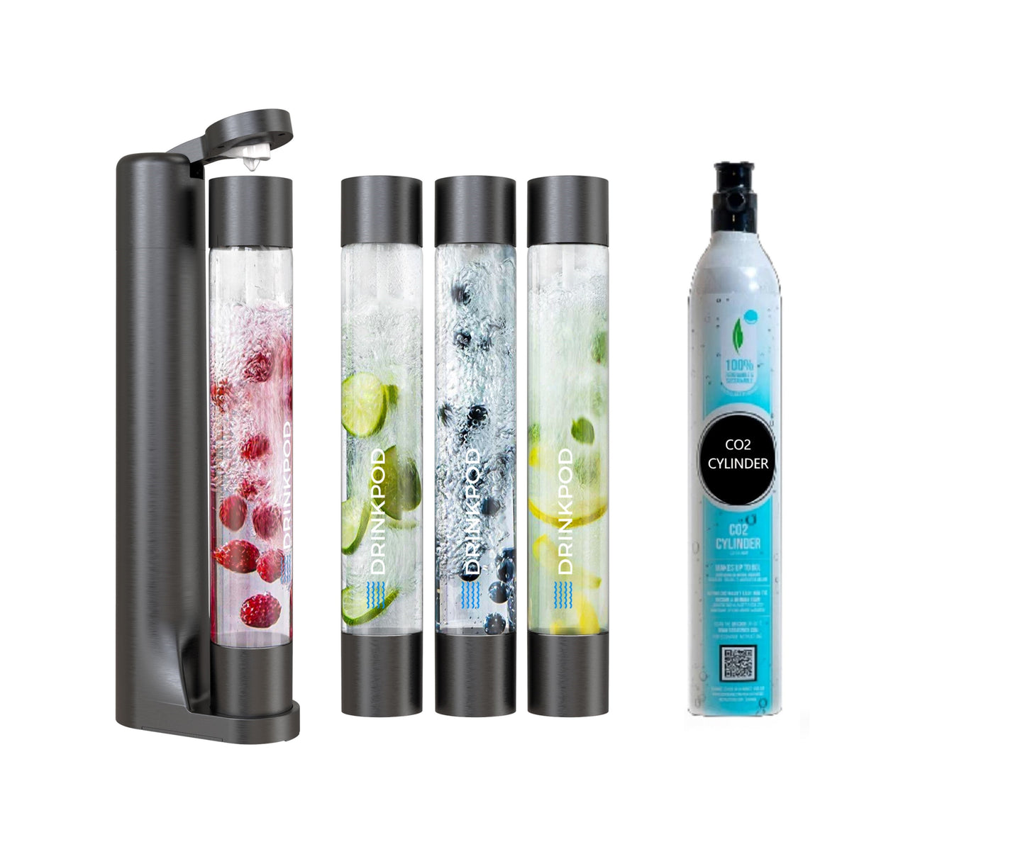 fizzpod 1+ soda maker + co₂ cylinder (1-pack) by drinkpod